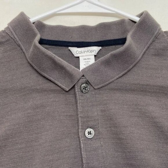 Calvin Klein Polo Shirt Men's XXL Gray Tonal Stripe Short Sleeve CK Logo GUC - Picture 4 of 4